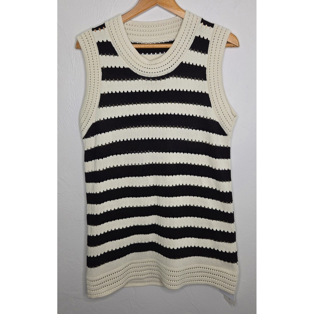 *NEW w/Tags Commense Stripe Knit Beige & Black Sleeveless Dress Size Large